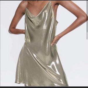 Zara Metallic Cowl neck slip dress
